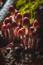 Many little mushrooms on a tree stump Royalty Free Stock Photo