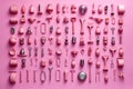 Many little pink objects arranged neatly in rows, collection of weird little funny objects, generative AI Royalty Free Stock Photo