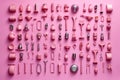Many little pink objects arranged neatly in rows, collection of weird little funny objects, generative AI Royalty Free Stock Photo