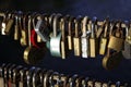 Many locks without keys hang on a bridge in Ljubljana, Slovenia. Locks left by people in love, a symbol of eternal love