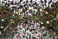 Many locks without keys hanging on a bridge in Graz, Austria. Locks left by people in love, a symbol of eternal love