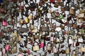 Many locks without keys hanging on a bridge in Graz, Austria. Locks left by people in love, a symbol of eternal love