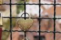 Many locks without keys hangs a fence near the castle hill in the background of the city of Graz, Austria. Locks left by people in Royalty Free Stock Photo