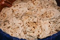 Many lots of Indian flat bread Chapati, roti made of whole wheat flour and baked Royalty Free Stock Photo