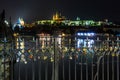 Many Love locks on the fence, heart padlock on the Charles Bridge in Prague's Hradcany blured background Royalty Free Stock Photo