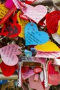 Many love locks locked on a heart shap metal in Geumgang Park