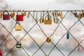 Many love padlocks hanging in the park of the cable car in Prague Royalty Free Stock Photo
