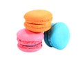 Many macarons of various colorsisolated on white background with clipping path.Selection focus Royalty Free Stock Photo