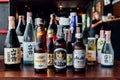 Many major and minor brands of Japanese liquors are including beer, sake, spirits and umeshu in Japanese restaurant Royalty Free Stock Photo