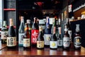 Many major and minor brands of Japanese liquors are including beer, sake, spirits and umeshu in Japanese restaurant Royalty Free Stock Photo