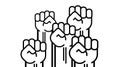 Many a man s fist, vector Isolated line illustration human hands raised up, art concept of resistance, strength Royalty Free Stock Photo