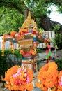 Many of Marigold Flower Garlands for Offering to the Shrine of the Household God in Thailand