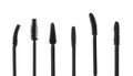 Many mascara wands for eyelashes on white background. Makeup product