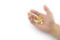 Many medicine and vitamin carried in hand Royalty Free Stock Photo