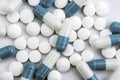 Many medicines white pills capsules Royalty Free Stock Photo