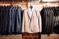 Many men's business suits of different colors