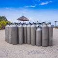 Many of Metal scuba diving oxygen tanks Royalty Free Stock Photo