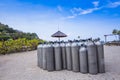 Many of Metal scuba diving oxygen tanks Royalty Free Stock Photo