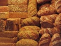 Many mixed breads and rolls background
