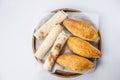 Many mixed breads and rolls shot from above. Royalty Free Stock Photo