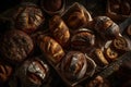 Many mixed breads and rolls shot from above. Neural network AI generated