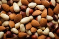 Many mixed nuts on display, close up captures their rich diversity