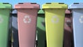 Many mobile garbage bins for sorting domestic waste. 3D rendering