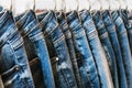 Many models of jeans from different denim, texture, color