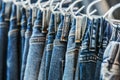 Many models of jeans from different denim, texture, color