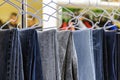 many models of jeans from different denim, texture