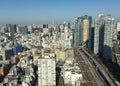 Many modern buildings with the rail tracks in Tokyo, Japan Royalty Free Stock Photo