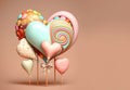 many multi-colored chocolate hearts on sticks on a pink background. Royalty Free Stock Photo