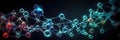 Many multi-colored molecules on a dark background. Abstract structure for science or medicine. banner Royalty Free Stock Photo