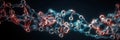 Many multi-colored molecules on a dark background. Abstract structure for science or medicine. banner Royalty Free Stock Photo