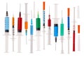 Many multicolor syringes