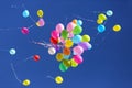 Many multicolored balloons flying in the blue sky Royalty Free Stock Photo