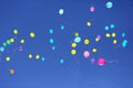 Many multicolored balloons flying in the blue sky Royalty Free Stock Photo