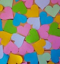Many multicolored hearts on the tree