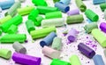 Many multicolored pastel crayons on a white background. Royalty Free Stock Photo
