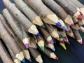 Many multicolored pencils. Colour pencils. Art and education background. Abstract background from color pencils. Royalty Free Stock Photo