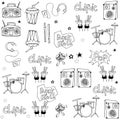 Many music tool doodles on white backgrounds Royalty Free Stock Photo