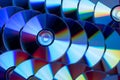 Many musical compact discs with a rainbow spectrum of colors as