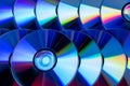 Many musical compact discs with a rainbow spectrum of colors as