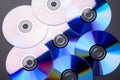 Many musical compact discs with a rainbow spectrum of colors as