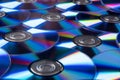 Many musical compact discs with a rainbow spectrum of colors as