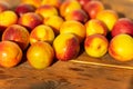 Many nectarines on a wooden background Royalty Free Stock Photo