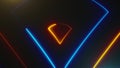 Many neon triangles in space, abstract computer generated backdrop, 3D render