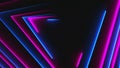 Many neon triangles in space, abstract computer generated backdrop, 3D render