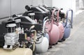 Many new air compressors pressure pumps close up Royalty Free Stock Photo