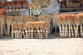 Many brooms in the bazaar are on sale in Ukraine in the city of Dnipro